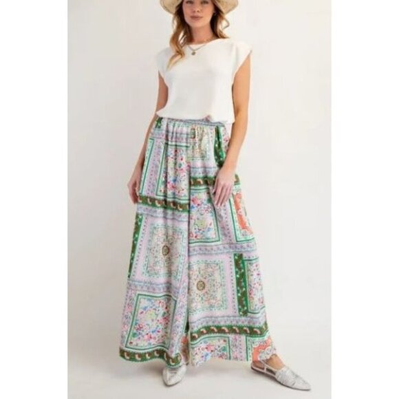 Easel Scarf Wide Leg Pull On Elastic Waist Boho Pants Size Medium NWT - Picture 2 of 9